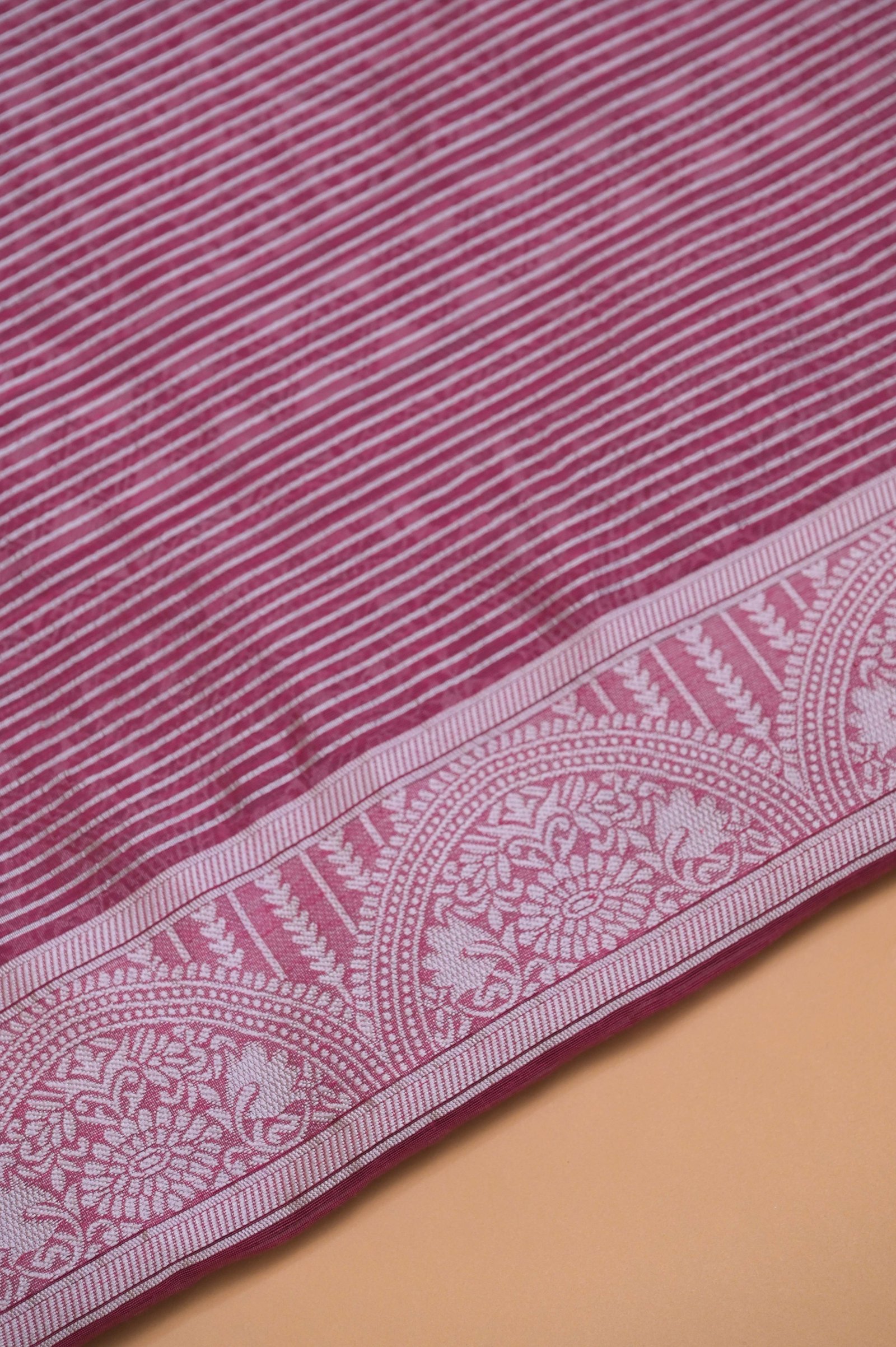 Leaf Jaal Magenta Pure Cotton Saree With Strip Blouse
